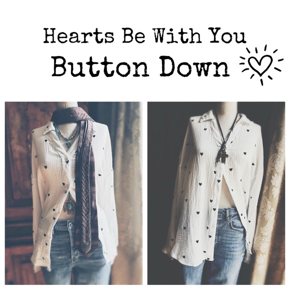 BOUTIQUE Tops - Button Down / Hearts Be With You!